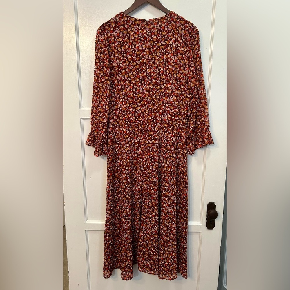 Madewell Long Sleeve Crossover Midi Dress Clipdot Spring Prairie Size 12 - Picture 4 of 6